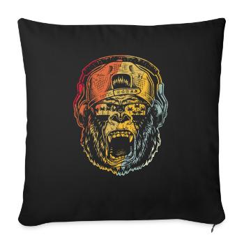 Monkey DJ mit Kopfhörer & Sonnenbrille Geschenkide - Sofakissen mit Füllung 45 x 45 cm - Schwarz - Vorne
