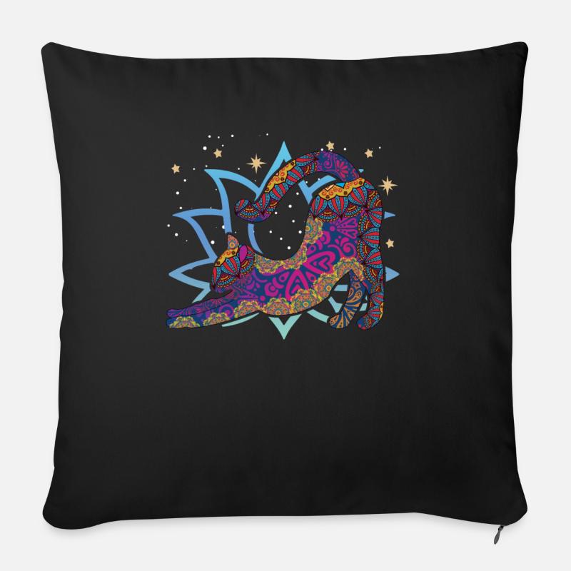 Namaste Animal Meditation Mandala Chat Yoga - Coussin et housse de 45 x 45 cm - noir
