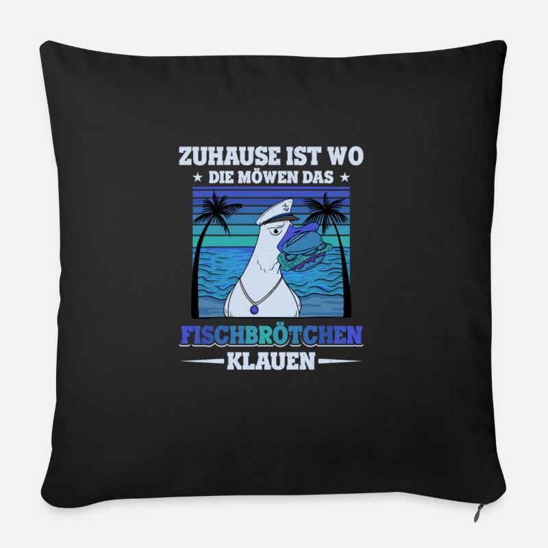 Fischbrötchen Möwe Norddeutsch - Sofakissen mit Füllung 45 x 45 cm - Schwarz