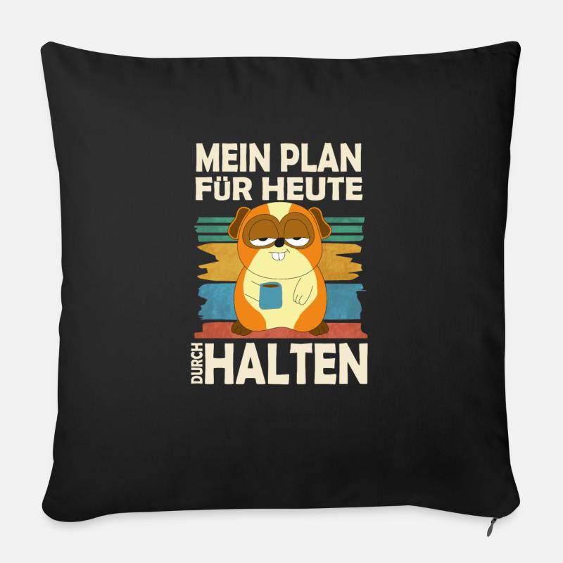 Mein Plan Durchhalten - Lustig Kaffee Hamster - Sofakissen mit Füllung 45 x 45 cm - Schwarz