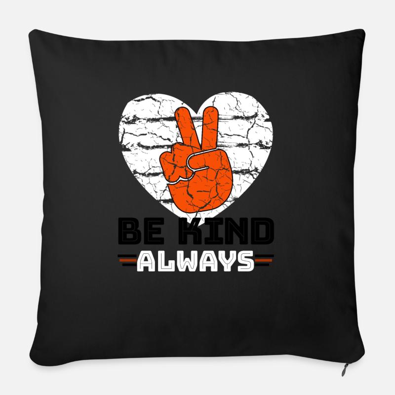 Signe de paix Kind Always Orange Unity Day - Coussin et housse de 45 x 45 cm - noir