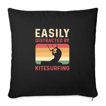 Easily distracted by kitesurfing. Kiteboarding - Sofa pillow with filling 45cm x 45cm - black - Front