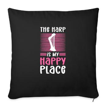 The harp is my place of happiness. Harpist. - Sofa pillow with filling 45cm x 45cm - black - Front