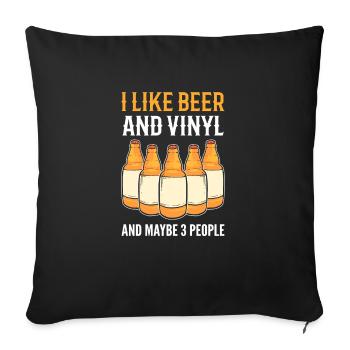 J’aime la bière et le vinyle et peut-être 3 personnes. - Coussin et housse de 45 x 45 cm - noir - Devant