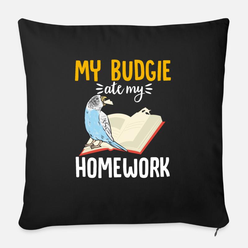 Budgerigar Perruche Oiseau Cadeau pour animaux de compagnie - Coussin et housse de 45 x 45 cm - noir