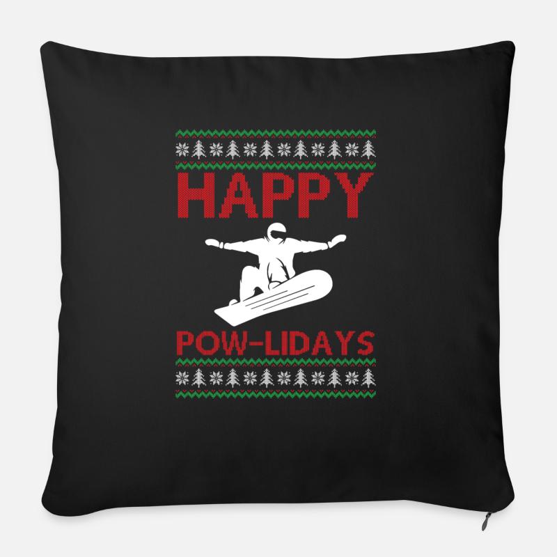Snowboarding Ugly Christmas - Happy Pow-Lidays - Sofakissen mit Füllung 45 x 45 cm - Schwarz