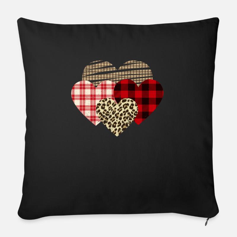 Herzen Leopard Plaid Büffel Herz Liebe Valentin - Sofakissen mit Füllung 45 x 45 cm - Schwarz