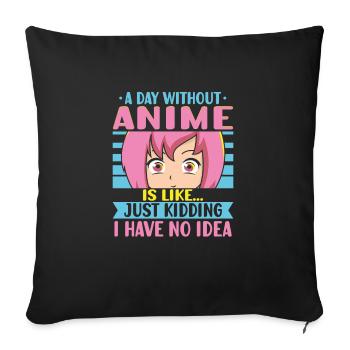 Anime Girl Manga Eyes Un jour sans anime - Coussin et housse de 45 x 45 cm - noir - Devant