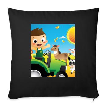 Green Tractor Birthday Farm Animals - Sofa pillow with filling 45cm x 45cm - black - Front