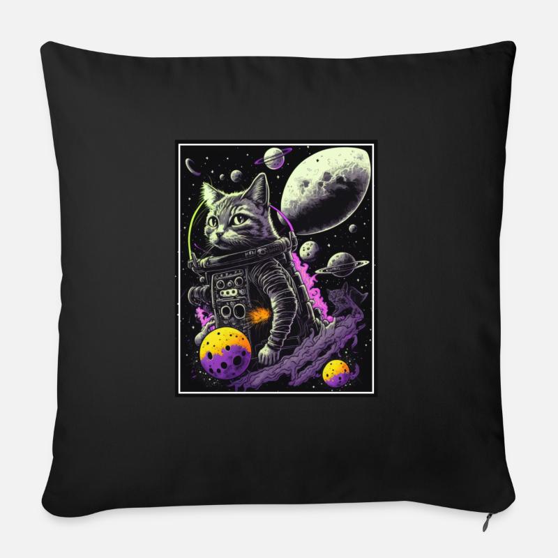 Cat Space Astronaut Space Neon Razzi - Cuscino da divano 45 x 45 cm con riempimento - nero