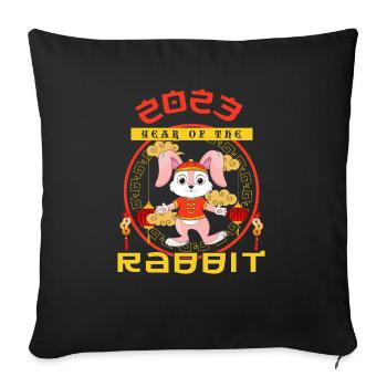 Lapin Bienvenue 2023 Nouvel An Nouvel An chinois - Coussin et housse de 45 x 45 cm - noir - Devant