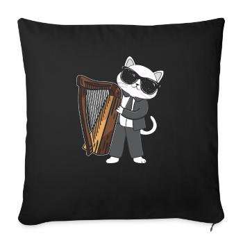 Le chat joue de la harpe Lecteur de musique amants - Coussin et housse de 45 x 45 cm - noir - Devant