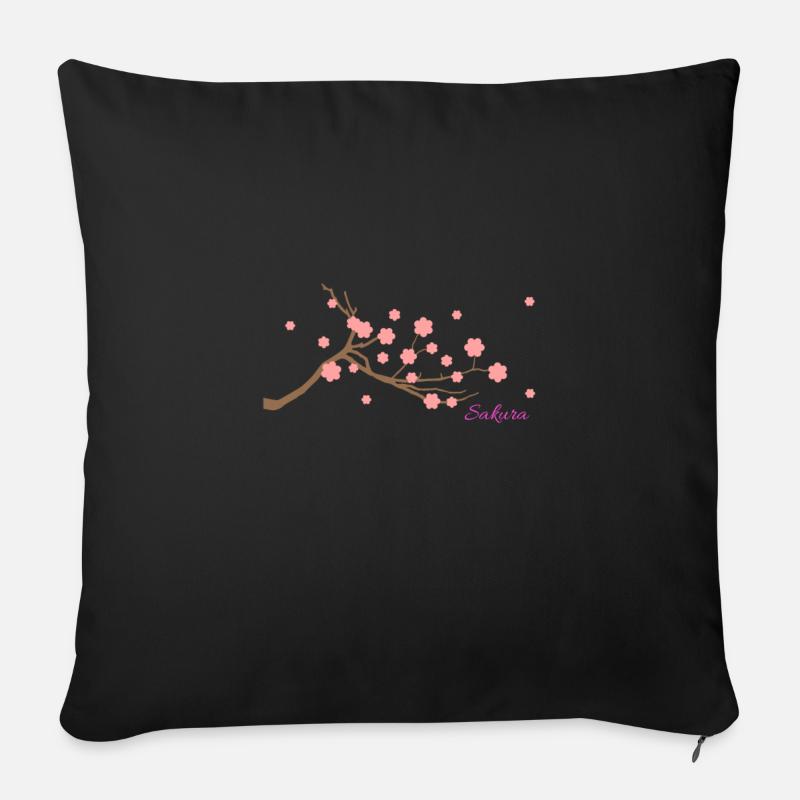 Feuilles de la branche de Sakura - Coussin et housse de 45 x 45 cm - noir