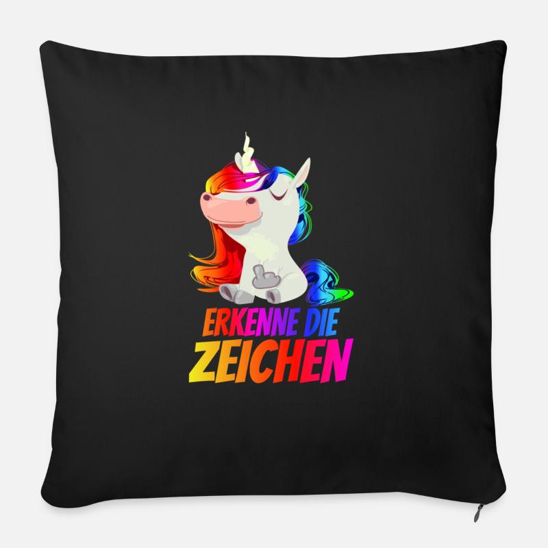 Erkenne die Zeichen - Mittelfinger Einhorn - Sofakissen mit Füllung 45 x 45 cm - Schwarz