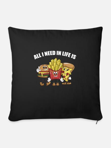 Burger Pommes Pizza - Sofakissen mit Füllung 45 x 45 cm - Schwarz