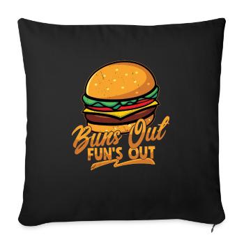 Buns Out Fun’s Out Hamburger Food Pains à la viande - Coussin et housse de 45 x 45 cm - noir - Devant