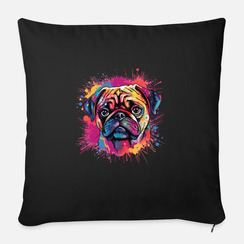 Mops-farbspritzer-design - Sofakissen mit Füllung 45 x 45 cm - Schwarz