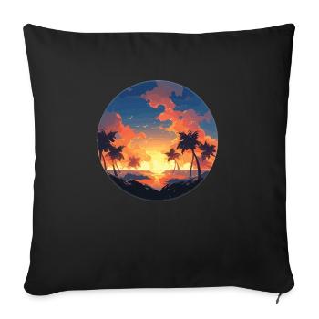 Coucher de soleil sur les palmiers - Coussin et housse de 45 x 45 cm - noir - Devant
