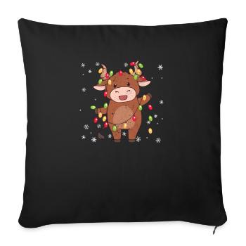 Vache Lumières de Noël Famille Amoureux des neiges - Coussin et housse de 45 x 45 cm - noir - Devant