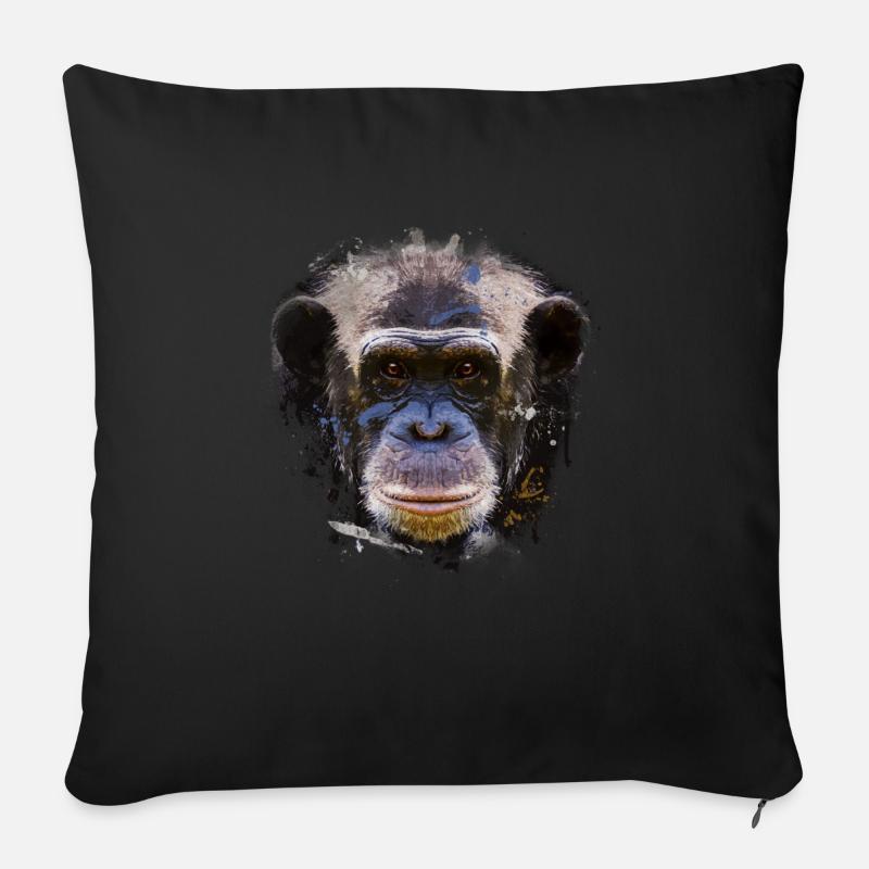 Schimpansen Kopf Menschenaffen Affen Schimpanse - Sofakissen mit Füllung 45 x 45 cm - Schwarz