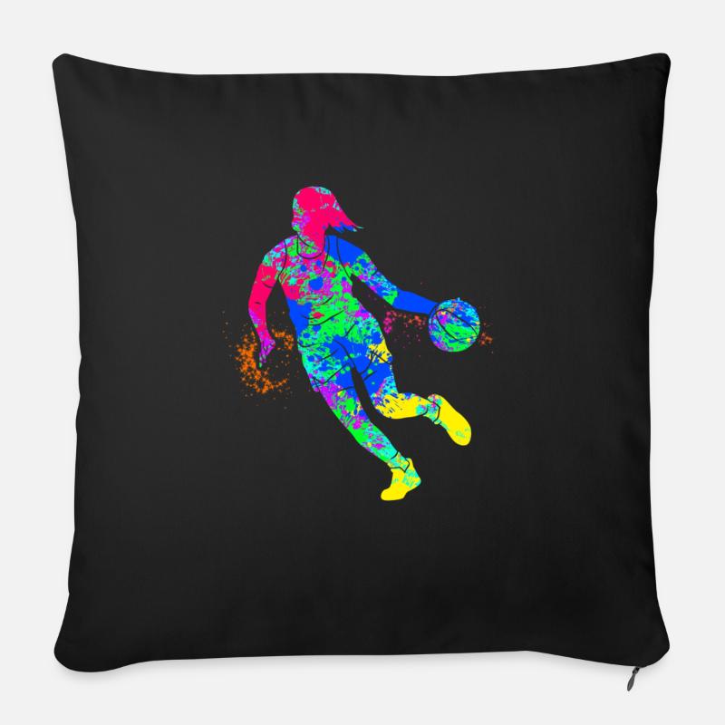 Dunking joueur de basket-ball Layup cadeau Bask - Coussin et housse de 45 x 45 cm - noir
