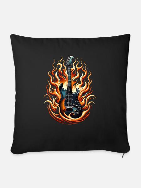 E-Gitarre mit Flammen - Sofakissen mit Füllung 45 x 45 cm - Schwarz