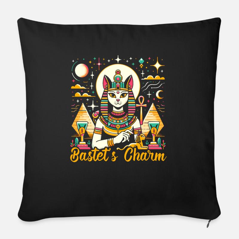 Bastet Déesse égyptienne Égypte Pyramide Égypte - Coussin et housse de 45 x 45 cm - noir