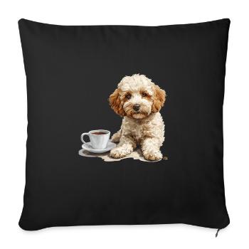 Maltipoo mignon avec une tasse de café Maltipoo - Coussin et housse de 45 x 45 cm - noir - Devant
