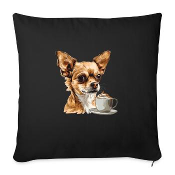 Chihuahua mignon avec une tasse de café Chiwawa - Coussin et housse de 45 x 45 cm - noir - Devant