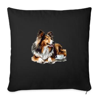Shetland Sheepdog Sheltie Coffee Dog Breed Pet - Sofa pillow with filling 45cm x 45cm - black - Front
