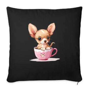 Chihuahua mignon avec une tasse de café Chiwawa - Coussin et housse de 45 x 45 cm - noir - Devant