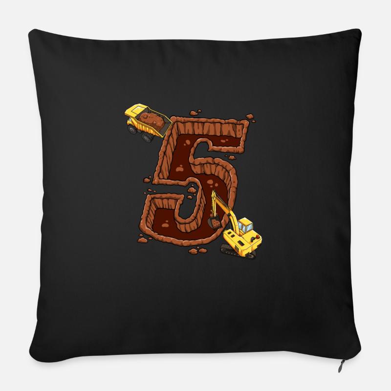 Construction Machinery 5th Birthday - Sofa pillow with filling 45cm x 45cm - black