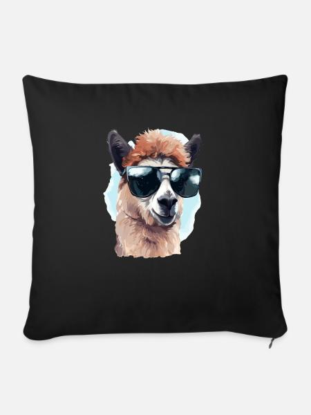 Alpaka mit Sonnenbrille - Sofakissen mit Füllung 45 x 45 cm - Schwarz