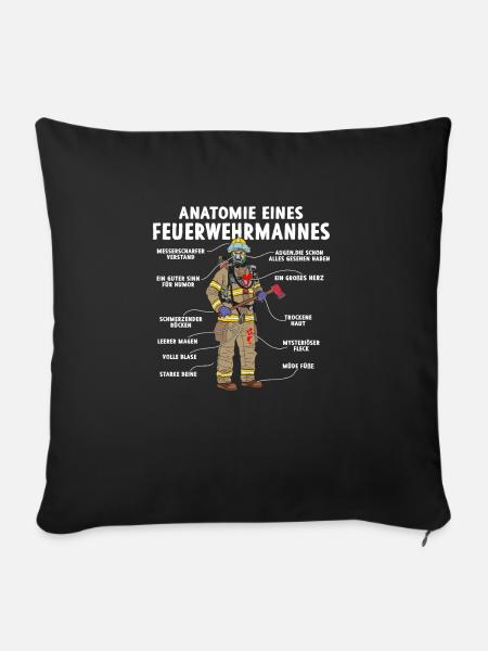 Anatomie eines Feuerwehrmannes - Sofakissen mit Füllung 45 x 45 cm - Schwarz