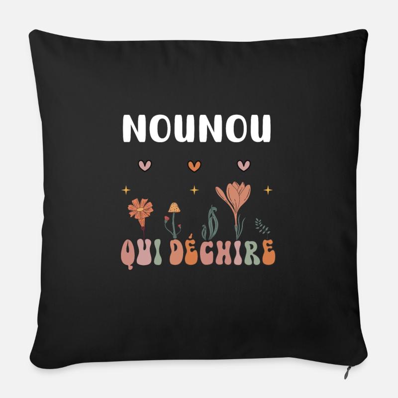 nounou qui déchire fleurs boho - Coussin et housse de 45 x 45 cm - noir