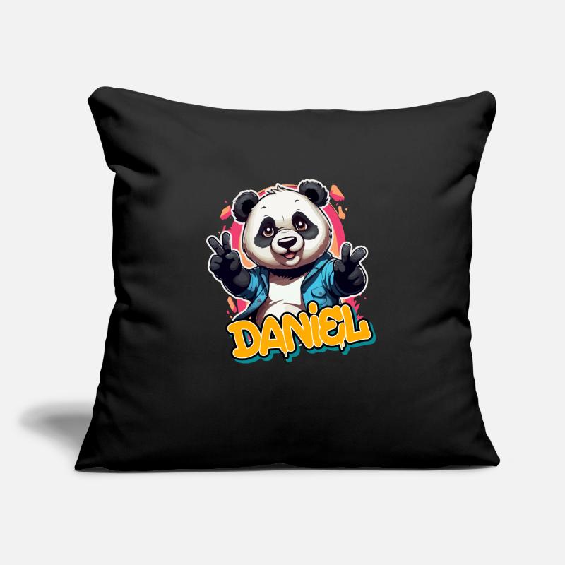 DANIEL - Beau nom de garçon avec Cool Panda Coussin et housse de 45 x 45 cm