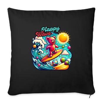 Joyeux nounours de surf - Aventure d’été - Coussin et housse de 45 x 45 cm - noir - Devant