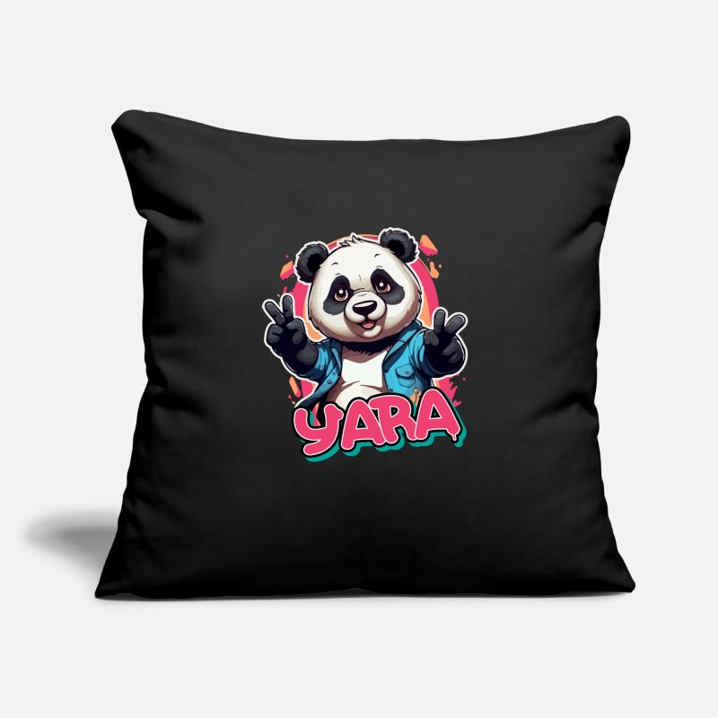 YARA - Schöner Mädchen Name mit coolem Panda Sofakissen mit Füllung 45 x 45 cm