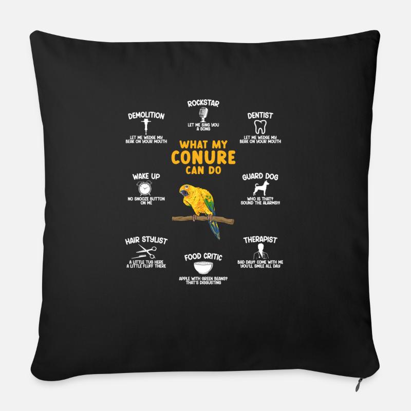 Perruche Perroquet Perruche Oiseau - Coussin et housse de 45 x 45 cm - noir