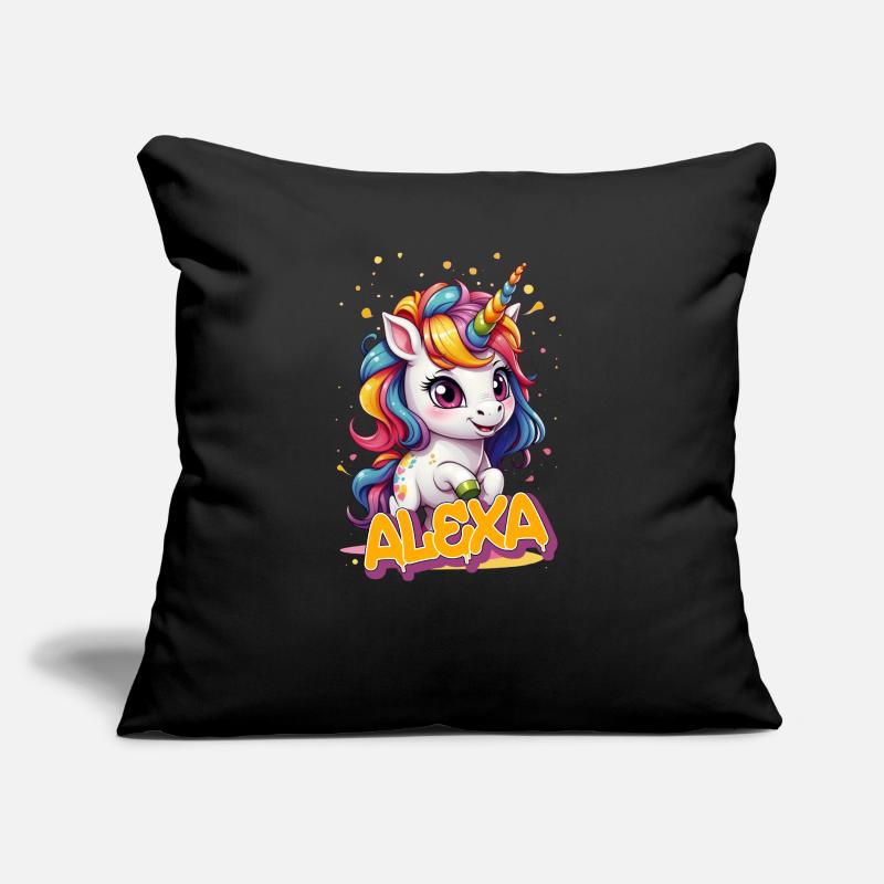 ALEXA - Schöner Mädchen Name mit süßem Einhorn Sofakissen mit Füllung 45 x 45 cm