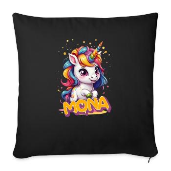 MONA - Schöner Mädchen Name mit süßem Einhorn - Sofakissen mit Füllung 45 x 45 cm - Schwarz - Vorne