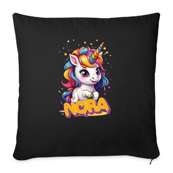 NORA - Schöner Mädchen Name mit süßem Einhorn - Sofakissen mit Füllung 45 x 45 cm - Schwarz - Vorne