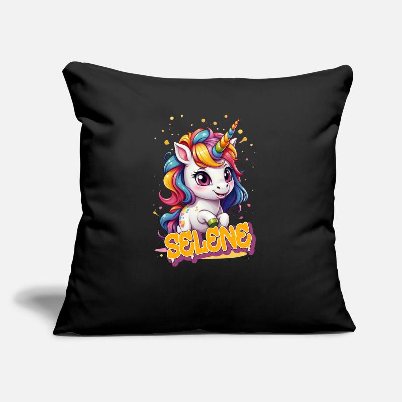 SELENE - Schöner Mädchen Name mit süßem Einhorn Sofakissen mit Füllung 45 x 45 cm
