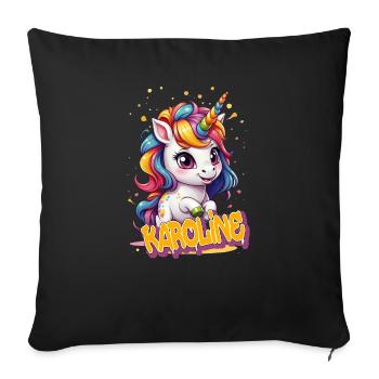 KAROLINE - Beau prénom de fille avec une jolie licorne - Coussin et housse de 45 x 45 cm - noir - Devant