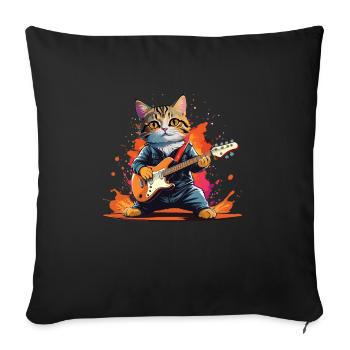 Chat De Dessin Animé Joue Des Instruments De Guitare Rock Mignon - Coussin et housse de 45 x 45 cm - noir - Devant