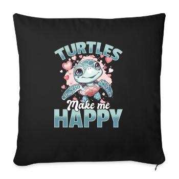 Drôle de tortue de mer Les tortues animales me rendent heureux - Coussin et housse de 45 x 45 cm - noir - Devant