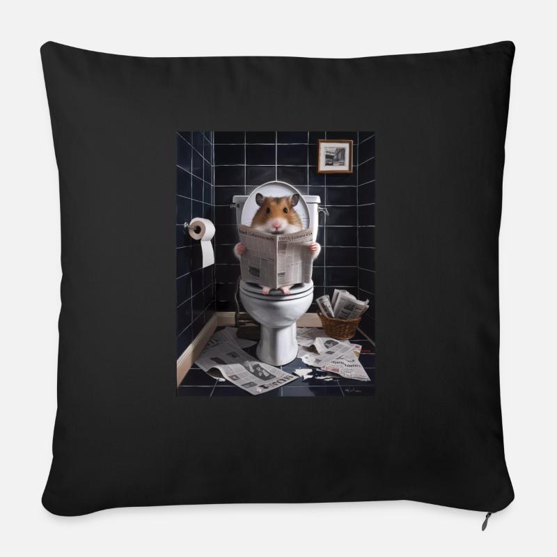 Hamster Toilette Zeitung lesen Geschenk - Sofakissen mit Füllung 45 x 45 cm - Schwarz