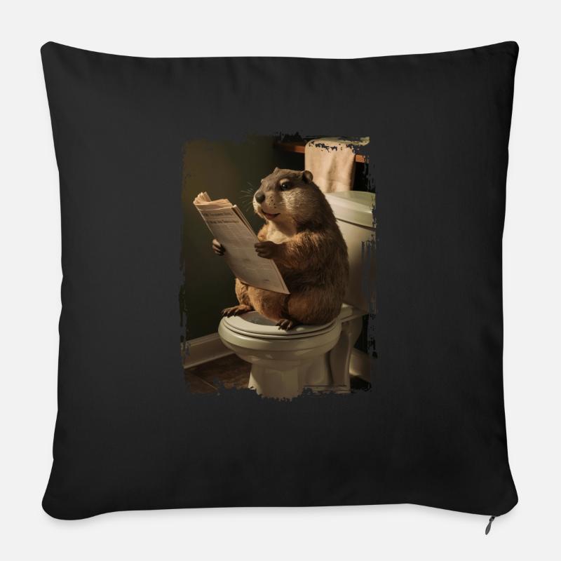 Murmeltiertoilette Geschenk - Sofakissen mit Füllung 45 x 45 cm - Schwarz