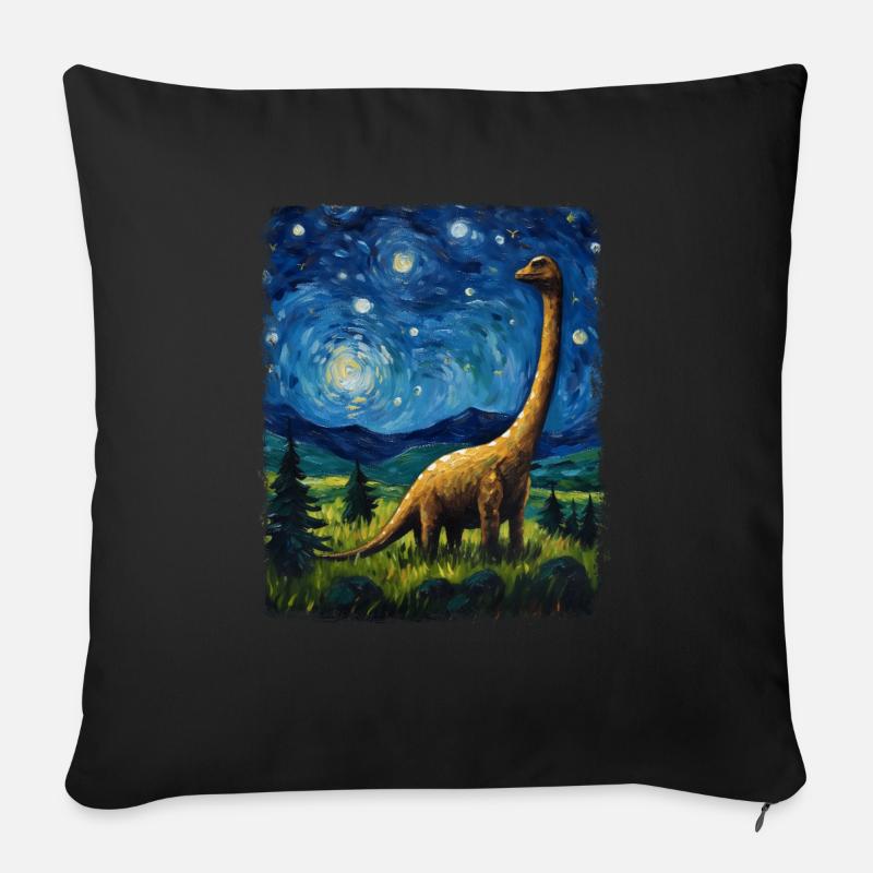 Brontosaurus Dinosaurier Sternennacht Gemälde - Sofakissen mit Füllung 45 x 45 cm - Schwarz