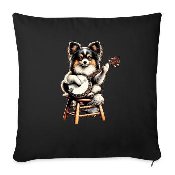 Papillon Hund Bluegrass Banjo Spieler - Sofakissen mit Füllung 45 x 45 cm - Schwarz - Vorne
